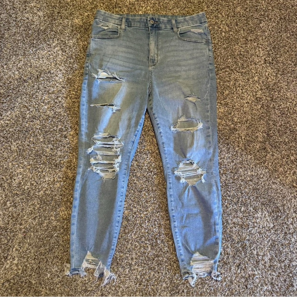 American Eagle Outfitters Ripped Light Blue Ankle Jeans